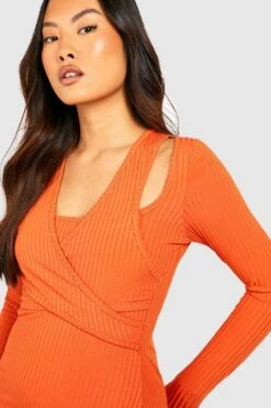 Petite - Robe Longue Côtelée à Découpes 9 Petite - Robe Longue Côtelée à Découpes -BOOHO Kleidung Magasin gzz46988 orange xl 3