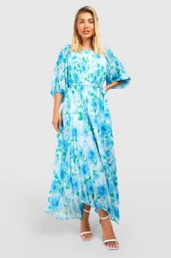 Robe Mi-longue Fleurie à Manches Bouffantes -BOOHO Kleidung Magasin gzz46991 blue xl 2