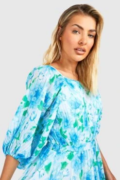 Robe Mi-longue Fleurie à Manches Bouffantes -BOOHO Kleidung Magasin gzz46991 blue xl 3