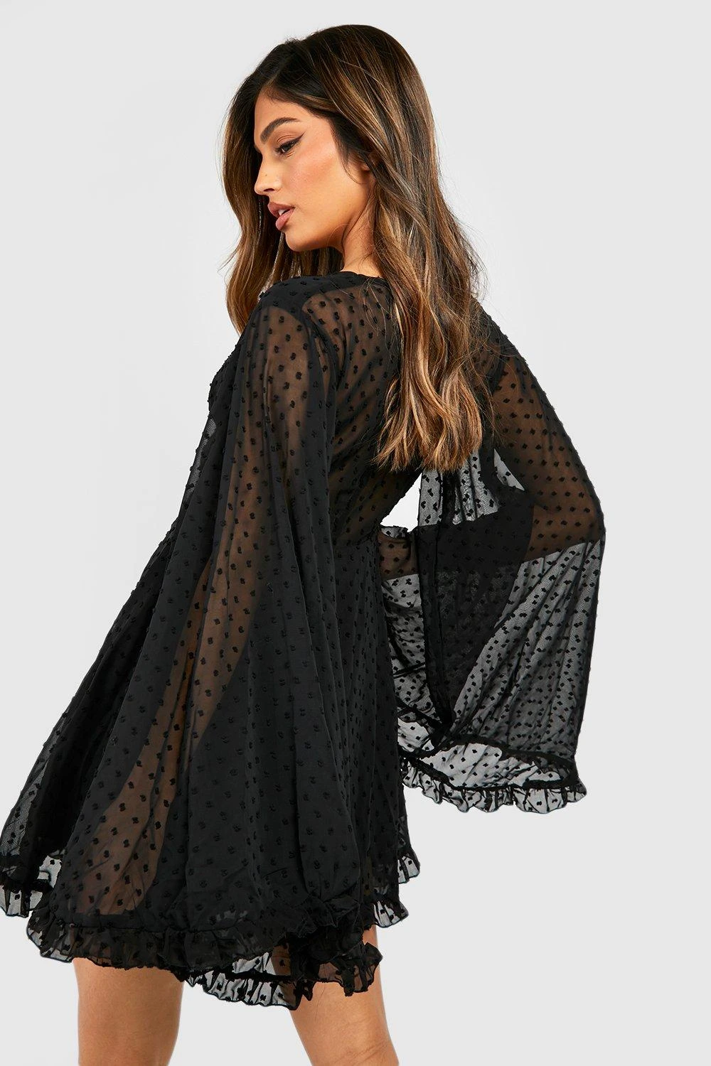 Robe Patineuse à Manches évasées En Mousseline De Soie 4 Robe Patineuse à Manches évasées En Mousseline De Soie – Image 2