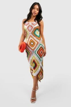 Petite - Robe Longue Premium En Crochet Patchwork