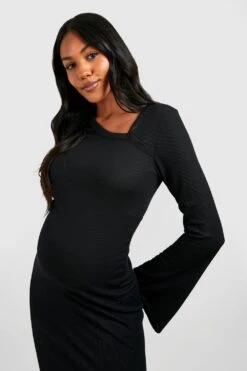 Maternité - Robe De Grossesse Mi-longue Côtelée Asymétrique -BOOHO Kleidung Magasin gzz47040 black xl 3