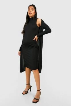 Maternité - Ensemble De Grossesse Avec Robe Mi-longue Et Cardigan -BOOHO Kleidung Magasin gzz47042 black xl 2