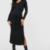Maternité - Robe De Grossesse Côtelée à Col V -BOOHO Kleidung Magasin gzz47049 black xl