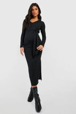 Maternité - Robe De Grossesse Côtelée à Col V -BOOHO Kleidung Magasin gzz47049 black xl 2