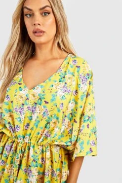Grande Taille - Robe Longue Fleurie à Manches Larges 9 Grande Taille - Robe Longue Fleurie à Manches Larges -BOOHO Kleidung Magasin gzz47065 yellow xl 3
