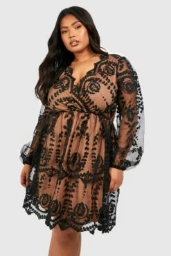 Grande Taille - Robe Patineuse Décolletée En Dentelle -BOOHO Kleidung Magasin gzz47103 black xl 2