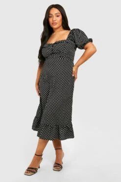 Grande Taille - Robe Volantée à Col En Cœur Et Imprimé Pois -BOOHO Kleidung Magasin gzz47111 black xl 2