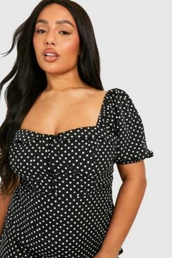 Grande Taille - Robe Volantée à Col En Cœur Et Imprimé Pois -BOOHO Kleidung Magasin gzz47111 black xl 3