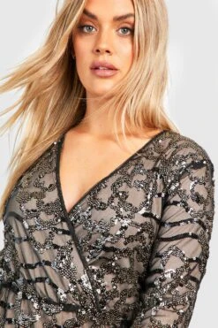 Grande Taille - Robe Portefeuille Pailletée Bicolore -BOOHO Kleidung Magasin gzz47113 black xl 3