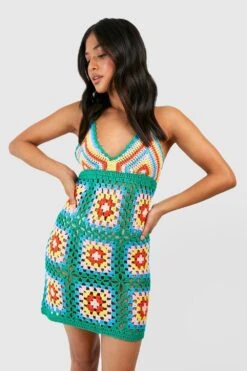 Petite - Robe Courte Premium En Crochet Patchwork -BOOHO Kleidung Magasin gzz47128 green xl 3