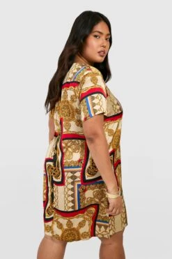 Grande Taille - Robe Droite à Imprimé Chaînes -BOOHO Kleidung Magasin gzz47142 stone xl 1