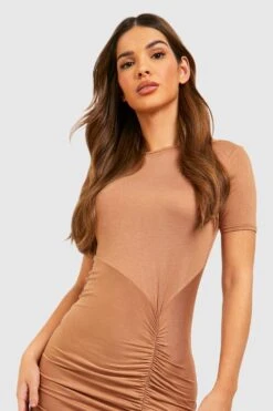 Robe T-shirt Mi-longue Froncée -BOOHO Kleidung Magasin gzz47211 camel xl 3