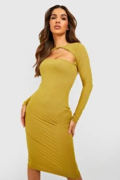 Robe Mi-longue Côtelée à Découpes 8 Robe Mi-longue Côtelée à Découpes -BOOHO Kleidung Magasin gzz47231 olive xl 2