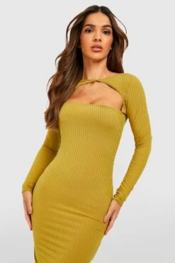 Robe Mi-longue Côtelée à Découpes 9 Robe Mi-longue Côtelée à Découpes -BOOHO Kleidung Magasin gzz47231 olive xl 3