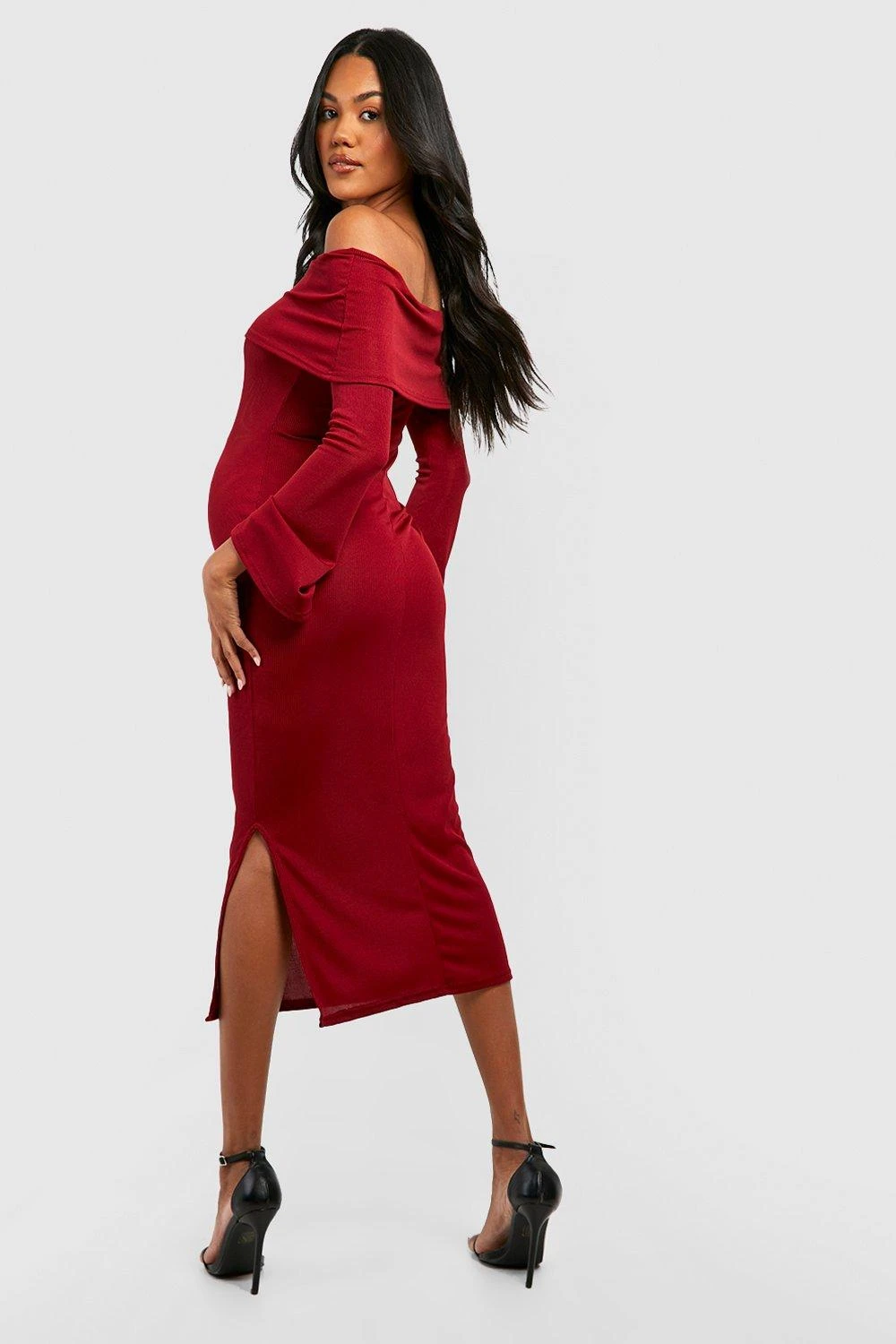 Maternité - Robe De Grossesse à Col Bateau Et Manches évasées 4 Maternité - Robe De Grossesse à Col Bateau Et Manches évasées – Image 2