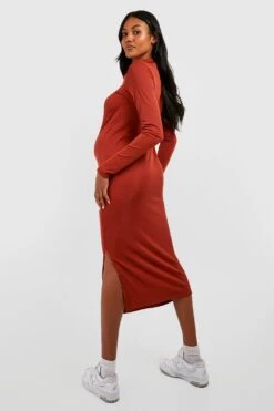 Maternité - Robe De Grossesse Longue Boutonnée Fendue -BOOHO Kleidung Magasin gzz47246 rust xl 1