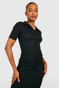 Tall - Robe Mi-longue Côtelée Fendue -BOOHO Kleidung Magasin gzz47280 black xl 3