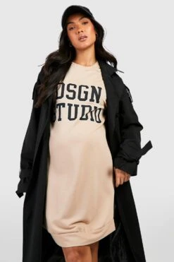 Maternité - Robe Sweat De Grossesse à Slogan Dsgn Studio -BOOHO Kleidung Magasin gzz47300 taupe xl 2