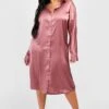 Grande Taille - Robe Chemise Mi-longue Satinée -BOOHO Kleidung Magasin gzz47334 rose xl