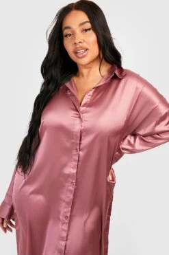 Grande Taille - Robe Chemise Mi-longue Satinée -BOOHO Kleidung Magasin gzz47334 rose xl 3