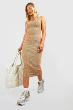 Robe Bicolore Côtelée à Col Montant -BOOHO Kleidung Magasin gzz47347 camel xl 2