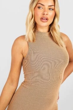 Robe Bicolore Côtelée à Col Montant -BOOHO Kleidung Magasin gzz47347 camel xl 3