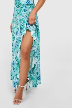 Petite - Robe Longue Croisée Volantée à Imprimé Cachemire -BOOHO Kleidung Magasin gzz47521 green xl 3