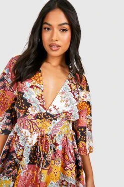 Petite - Robe Patineuse à Laçages Et Imprimé Cachemire -BOOHO Kleidung Magasin gzz47544 white xl 3