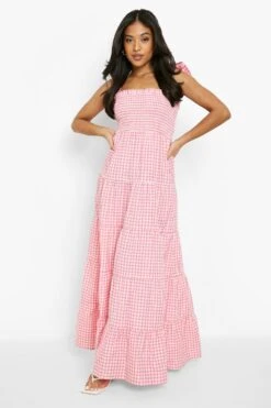 Petite - Robe Longue à Franges Et Imprimé Vichy -BOOHO Kleidung Magasin gzz47636 pink xl 2