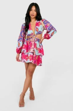 Petite - Robe Patineuse à Découpes Et Imprimé Cachemire -BOOHO Kleidung Magasin gzz47638 purple xl 2