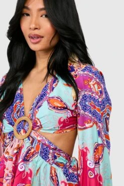 Petite - Robe Patineuse à Découpes Et Imprimé Cachemire -BOOHO Kleidung Magasin gzz47638 purple xl 3