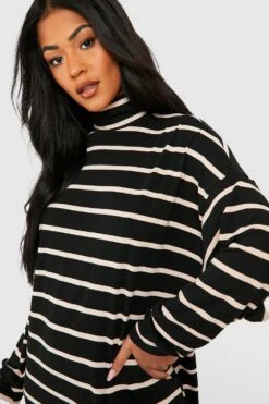 Tall - Robe Mi-longue à Col Roulé Et Rayures -BOOHO Kleidung Magasin gzz47927 black xl 3