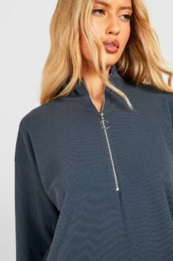 Tall - Robe Côtelée à Col Zippé 9 Tall - Robe Côtelée à Col Zippé -BOOHO Kleidung Magasin gzz47932 charcoal xl 3