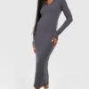 Tall - Robe Longue Côtelée Zippée -BOOHO Kleidung Magasin gzz47936 charcoal xl