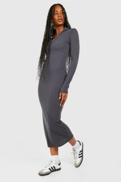 Tall - Robe Longue Côtelée Zippée -BOOHO Kleidung Magasin gzz47936 charcoal xl 2