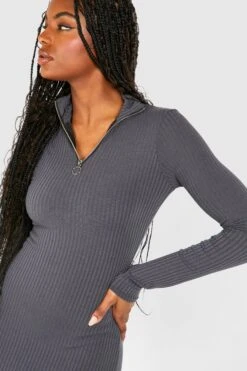 Tall - Robe Longue Côtelée Zippée -BOOHO Kleidung Magasin gzz47936 charcoal xl 3