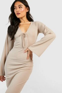 Robe Mi-longue Côtelée à Manches évasées -BOOHO Kleidung Magasin gzz47977 camel xl 2