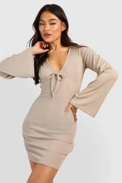 Robe Courte Côtelée à Manches évasées 8 Robe Courte Côtelée à Manches évasées -BOOHO Kleidung Magasin gzz47978 camel xl 2