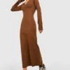 BOOHOO Robe Longue En Coton à Manches Longues -BOOHO Kleidung Magasin gzz47986 chocolate xl