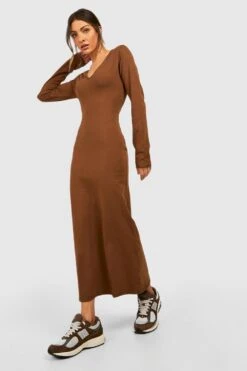 BOOHOO Robe Longue En Coton à Manches Longues