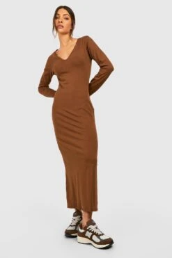 BOOHOO Robe Longue En Coton à Manches Longues 8 BOOHOO Robe Longue En Coton à Manches Longues -BOOHO Kleidung Magasin gzz47986 chocolate xl 2