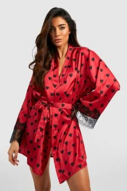 Saint-Valentin - Robe De Chambre Satinée à Dentelle En Cœur -BOOHO Kleidung Magasin gzz48019 red xl 2