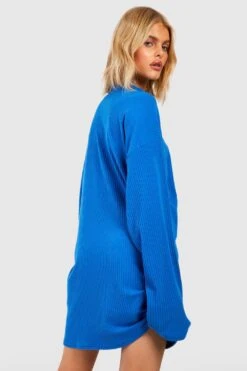 Robe Pull Côtelée à Col Zippé -BOOHO Kleidung Magasin gzz48057 blue xl 1