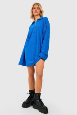 Robe Pull Côtelée à Col Zippé -BOOHO Kleidung Magasin gzz48057 blue xl 2