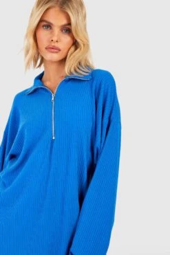 Robe Pull Côtelée à Col Zippé -BOOHO Kleidung Magasin gzz48057 blue xl 3