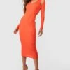 Robe Mi-longue Côtelée à Col Montant -BOOHO Kleidung Magasin gzz48118 orange xl