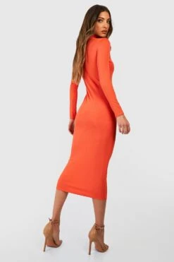 Robe Mi-longue Côtelée à Col Montant -BOOHO Kleidung Magasin gzz48118 orange xl 1