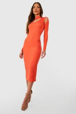 Robe Mi-longue Côtelée à Col Montant -BOOHO Kleidung Magasin gzz48118 orange xl 2