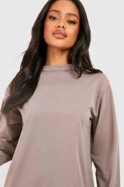 Robe T-shirt En Coton à Manches Longues -BOOHO Kleidung Magasin gzz48120 mocha xl 3